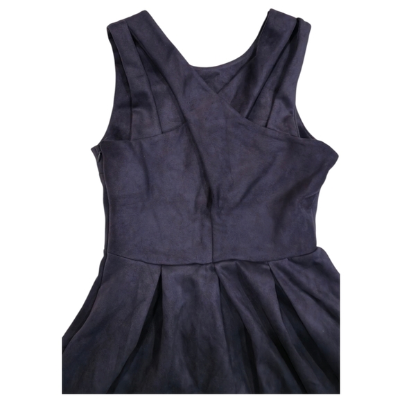 ModCloth Jessy B Mini Dress Pleate Navy Faux Suede Fit & Flare Skater Size Small - Picture 9 of 12